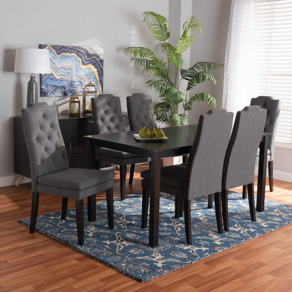 Baxton Studio - Dylin Dining Set in Dark Grey/Dark Brown - BBT5158-Dark Grey/Dark Brown-7PC Dining Set view 8