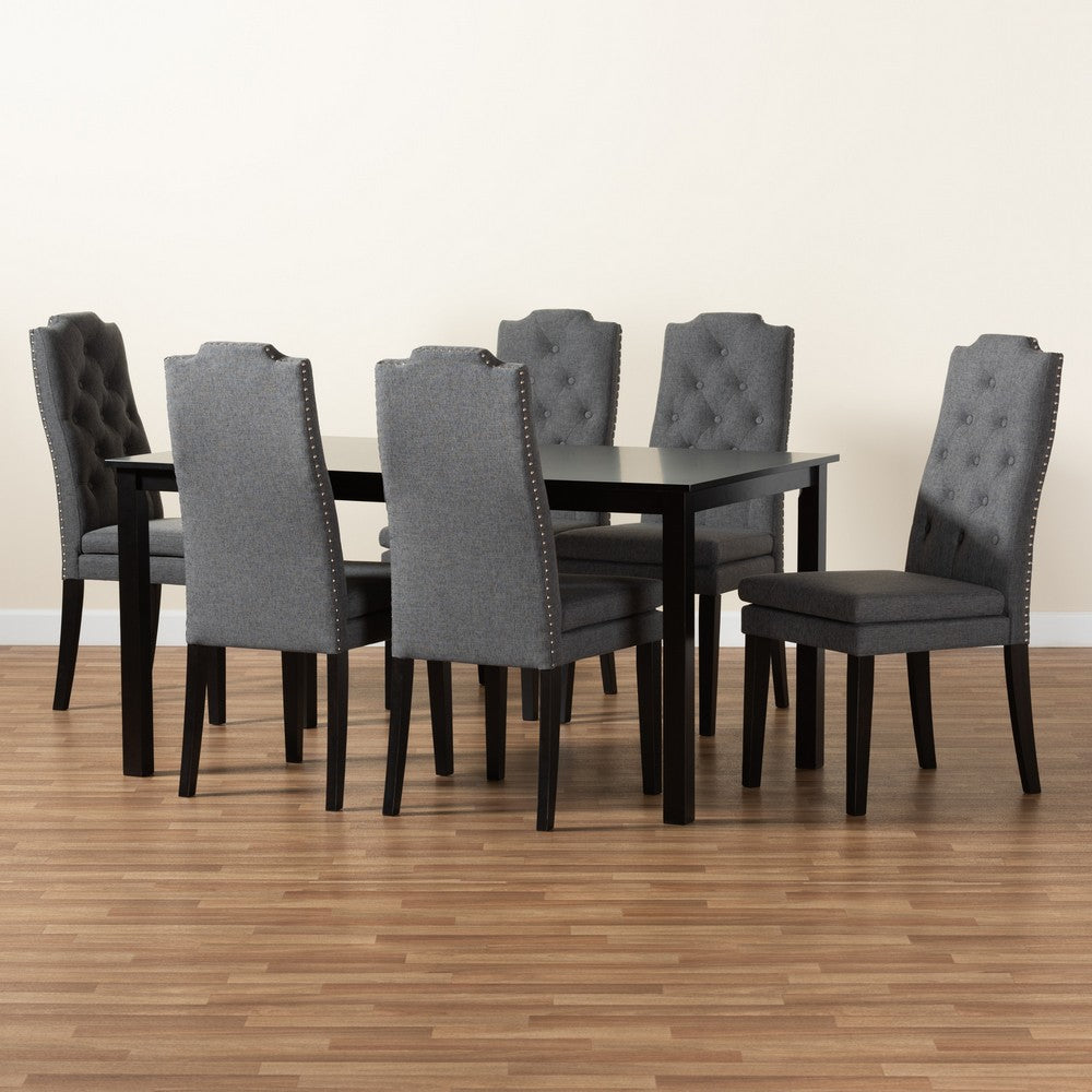 Baxton Studio - Dylin Dining Set in Dark Grey/Dark Brown - BBT5158-Dark Grey/Dark Brown-7PC Dining Set view 9