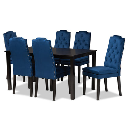Baxton Studio - Dylin Dining Set in Navy Blue/Dark Brown - BBT5158-Navy Blue/Dark Brown-7PC Dining Set view 1