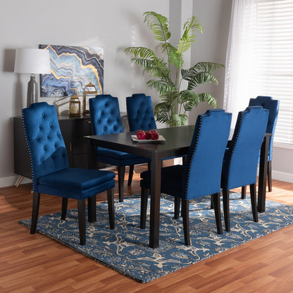 Baxton Studio - Dylin Dining Set in Navy Blue/Dark Brown - BBT5158-Navy Blue/Dark Brown-7PC Dining Set view 8