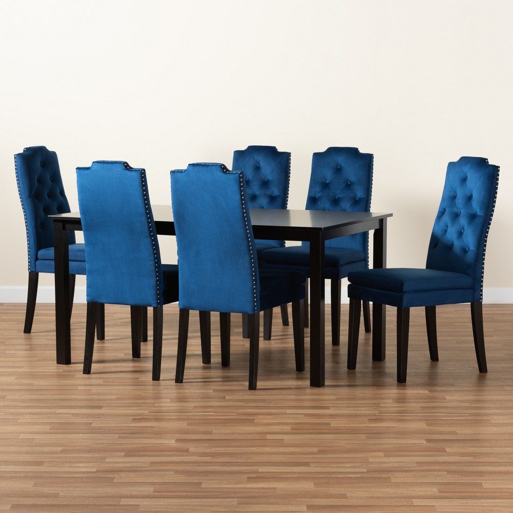 Baxton Studio - Dylin Dining Set in Navy Blue/Dark Brown - BBT5158-Navy Blue/Dark Brown-7PC Dining Set view 9