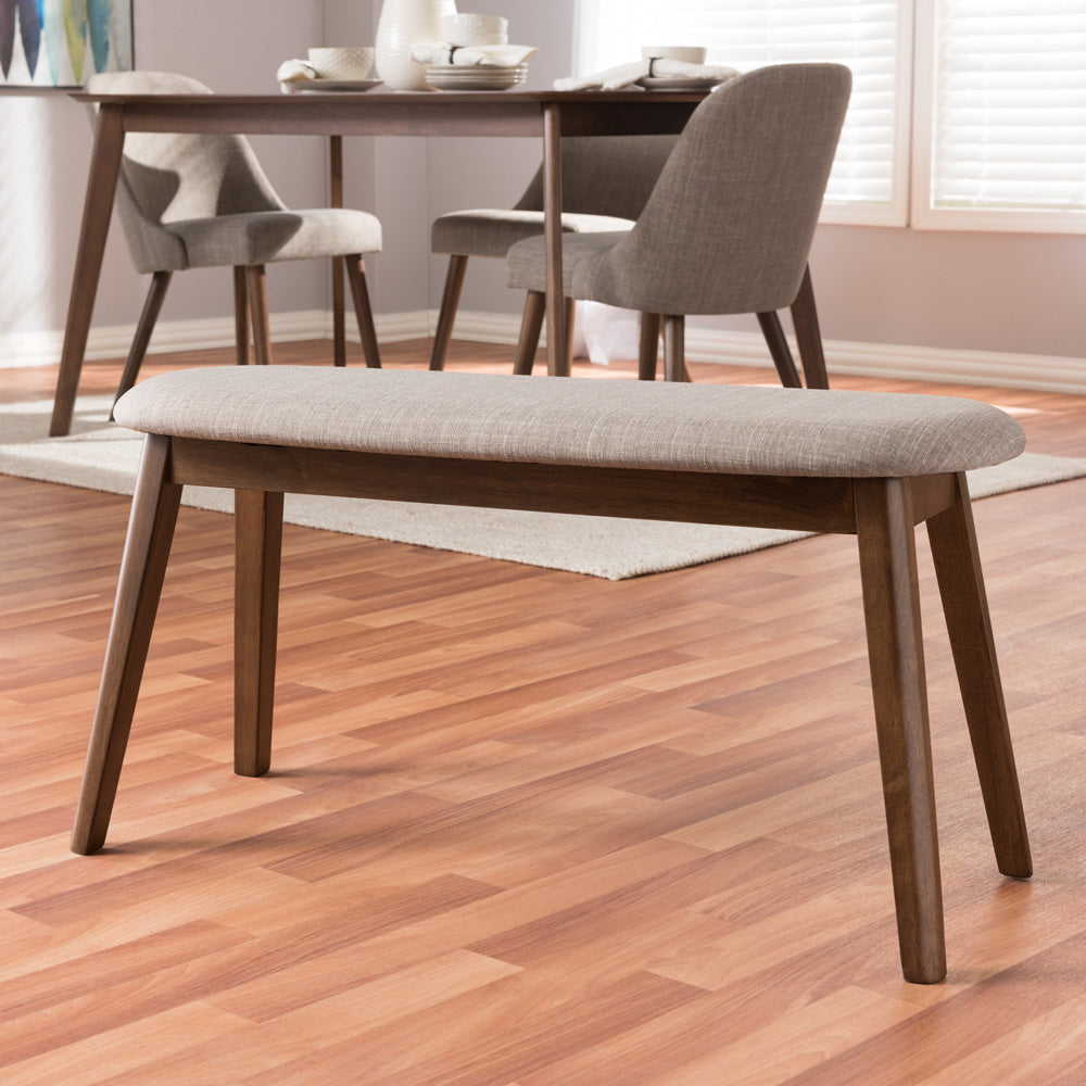 Baxton Studio - Easton Dining Bench in Light Grey/Walnut Brown - Easton Bench-Light Grey view 6