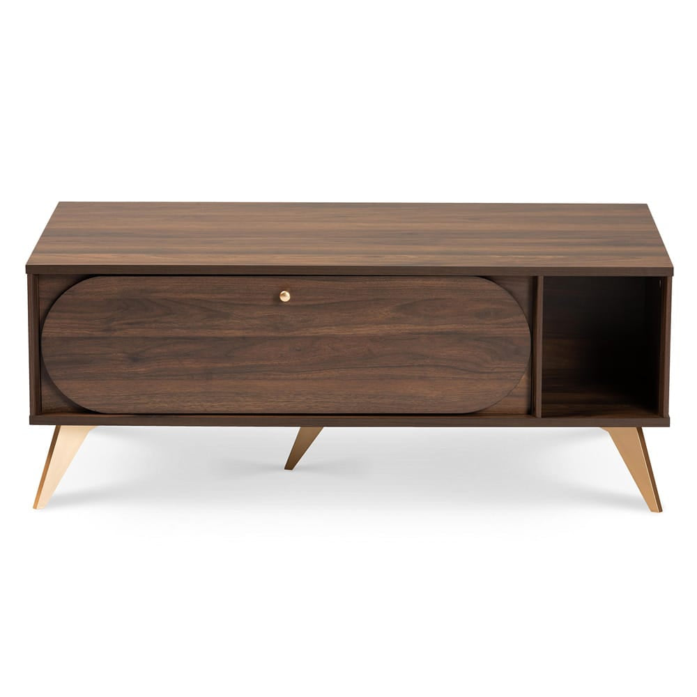 Baxton Studio - Edel Coffee Table in Walnut Brown/Gold  - LV12CFT12140WI-Columbia/Gold-CT view 3