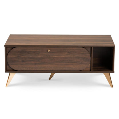 Baxton Studio - Edel Coffee Table in Walnut Brown/Gold  - LV12CFT12140WI-Columbia/Gold-CT view 3