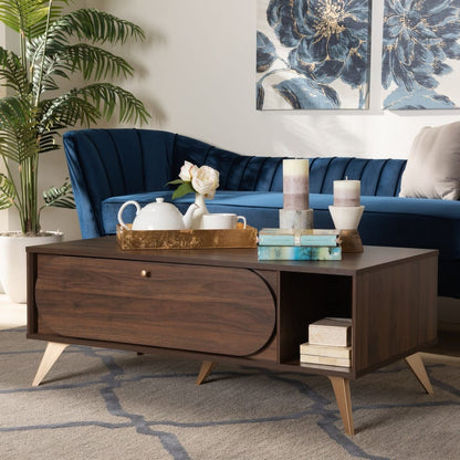 Baxton Studio - Edel Coffee Table in Walnut Brown/Gold  - LV12CFT12140WI-Columbia/Gold-CT view 9