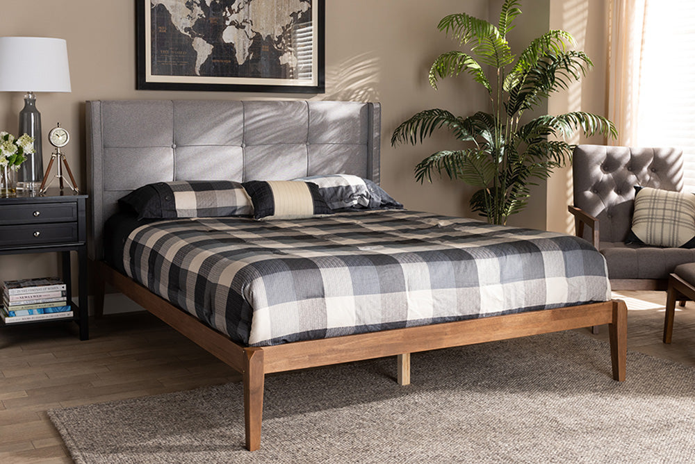 Baxton Studio - Edmond Full Size Bed - MG0019-Grey/Ash Walnut-Full view 5