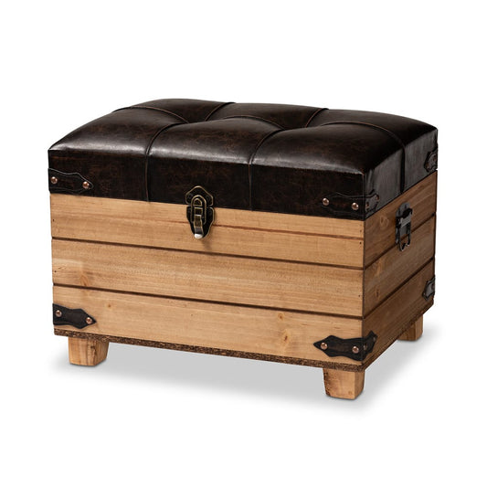 Baxton Studio - Edmund Ottoman in Dark Brown/Oak Brown - JY20B056S-Dark Brown-Small Otto view 1