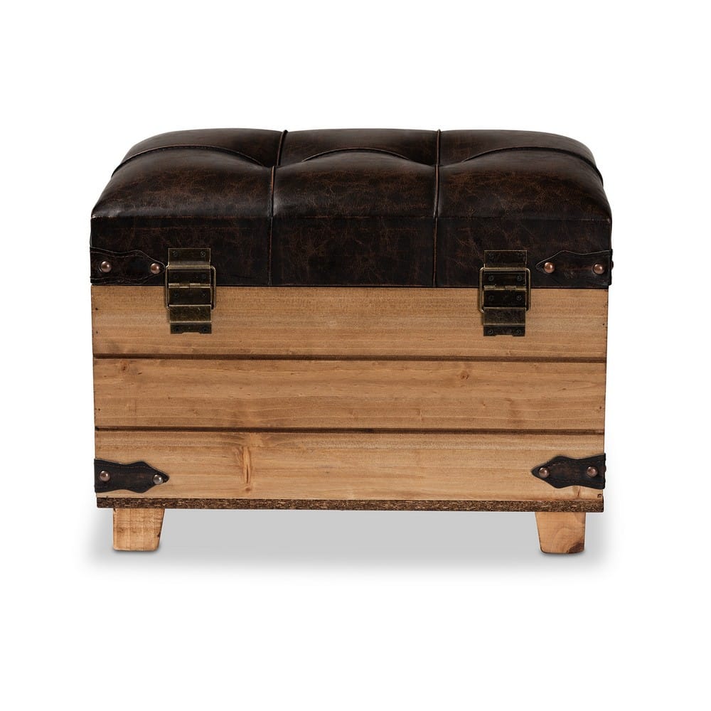 Baxton Studio - Edmund Ottoman in Dark Brown/Oak Brown - JY20B056S-Dark Brown-Small Otto view 5