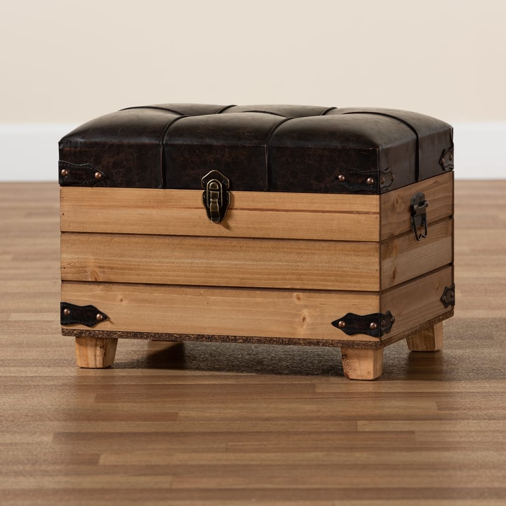 Baxton Studio - Edmund Ottoman in Dark Brown/Oak Brown - JY20B056S-Dark Brown-Small Otto view 11