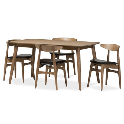 Baxton Studio - Edna Dining Set in Table: "Oak" Light Brown; Chairs: Black/"Oak" Light Brown - Flora-French Oak 5PC Dining Set view 1