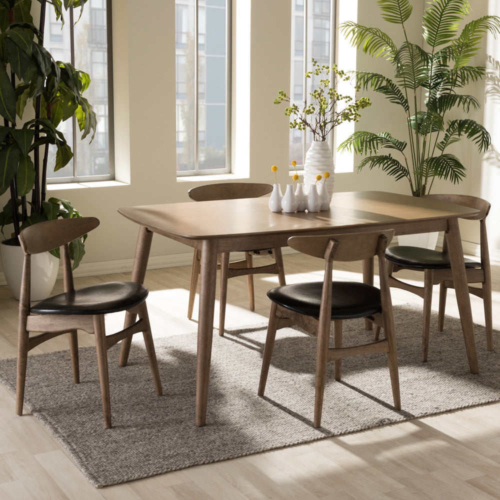 Baxton Studio - Edna Dining Set in Table: "Oak" Light Brown; Chairs: Black/"Oak" Light Brown - Flora-French Oak 5PC Dining Set view 6