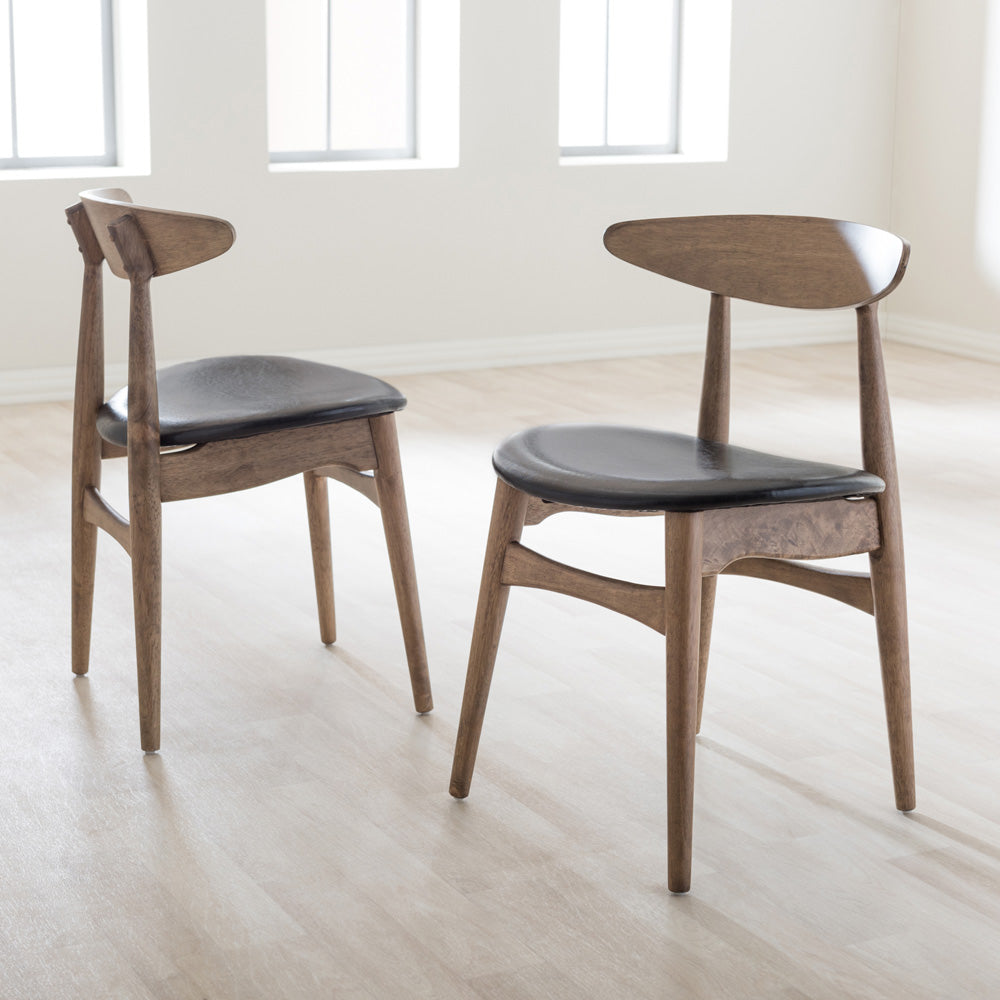 Baxton Studio - Edna Set of 2 Dining Chairs in Black/"Oak" Light Brown - Flora-French Oak-DC view 3