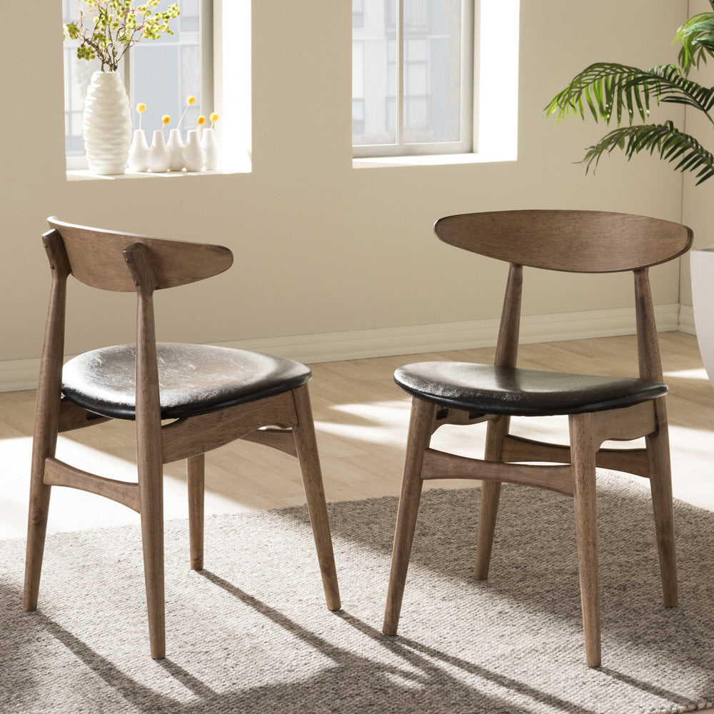 Baxton Studio - Edna Set of 2 Dining Chairs in Black/"Oak" Light Brown - Flora-French Oak-DC view 4