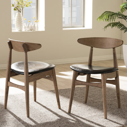 Baxton Studio - Edna Set of 2 Dining Chairs in Black/"Oak" Light Brown - Flora-French Oak-DC view 4