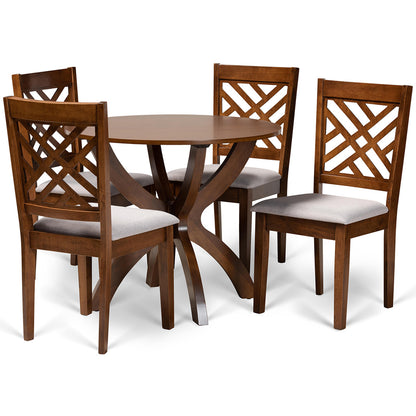 Baxton Studio - Edona Dining Set in Grey/walnut brown - Edona-Grey/Walnut-5PC Dining Set view 1