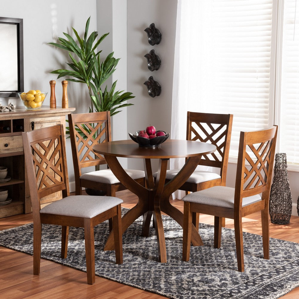 Baxton Studio - Edona Dining Set in Grey/walnut brown - Edona-Grey/Walnut-5PC Dining Set view 7