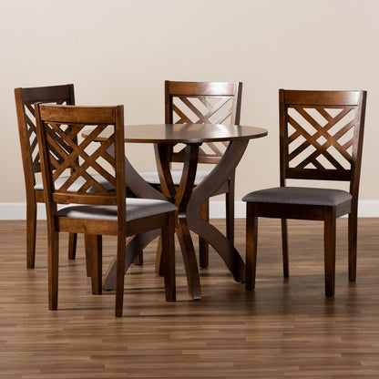 Baxton Studio - Edona Dining Set in Grey/walnut brown - Edona-Grey/Walnut-5PC Dining Set view 8