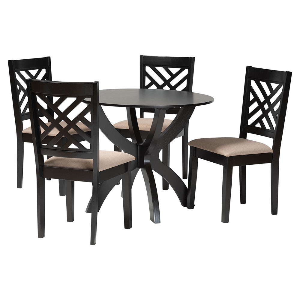 Baxton Studio - Edona Dining Set in Sand/Dark Brown - Felisa-Sand/Dark Brown-5PC Dining Set view 1