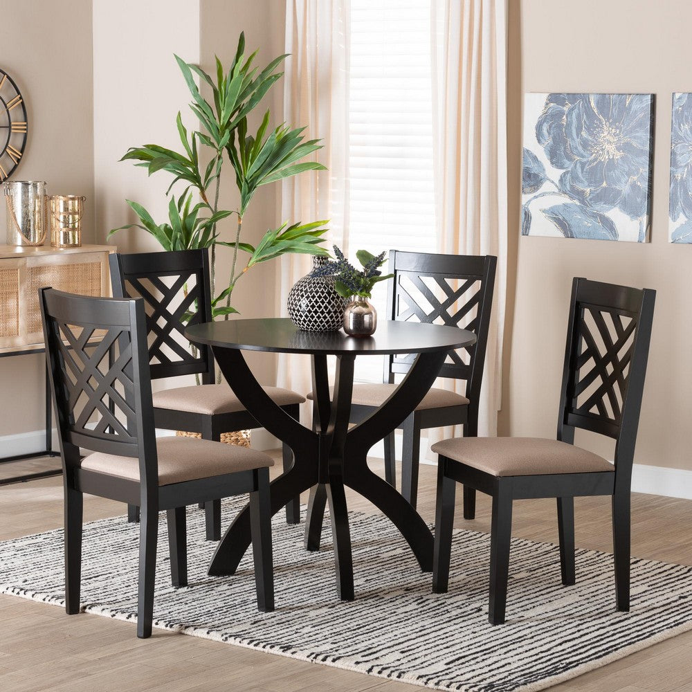 Baxton Studio - Edona Dining Set in Sand/Dark Brown - Felisa-Sand/Dark Brown-5PC Dining Set view 8