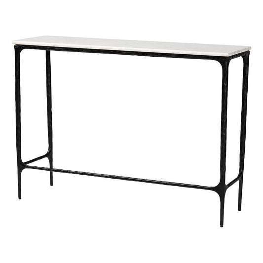 Baxton Studio - Edsel Console Table in Marble White/Black - FUR6880-Marble Top/Hammered-Console Table view 1