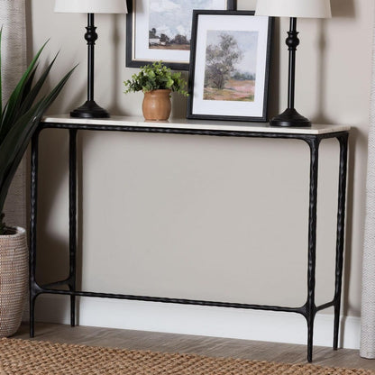 Baxton Studio - Edsel Console Table in Marble White/Black - FUR6880-Marble Top/Hammered-Console Table view 7
