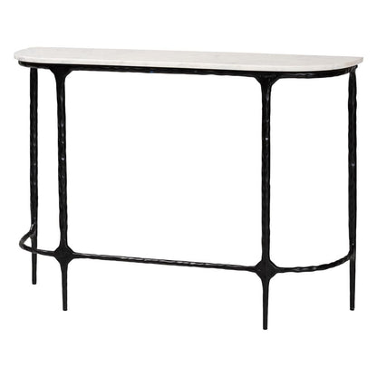 Baxton Studio - Edsel Console Table in Marble White/Black - FUR6899-Marble Top Hammered-Console Table view 1