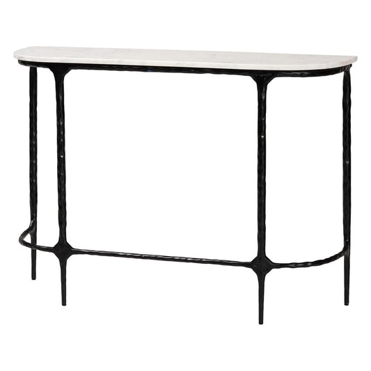 Baxton Studio - Edsel Console Table in Marble White/Black - FUR6899-Marble Top Hammered-Console Table view 1