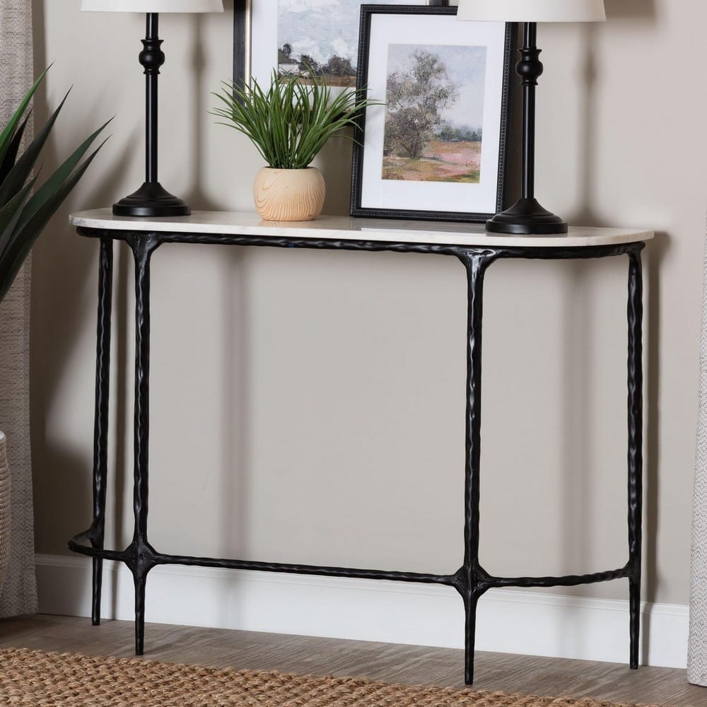 Baxton Studio - Edsel Console Table in Marble White/Black - FUR6899-Marble Top Hammered-Console Table view 7
