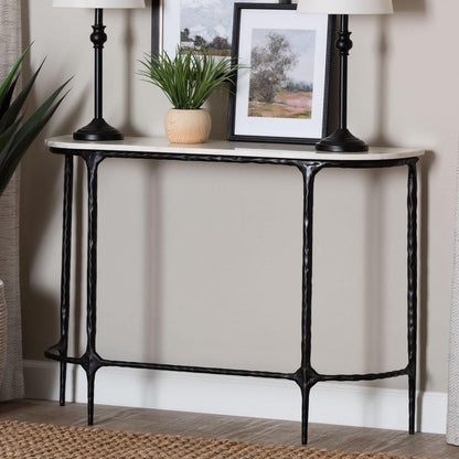 Baxton Studio - Edsel Console Table in Marble White/Black - FUR6899-Marble Top Hammered-Console Table view 7