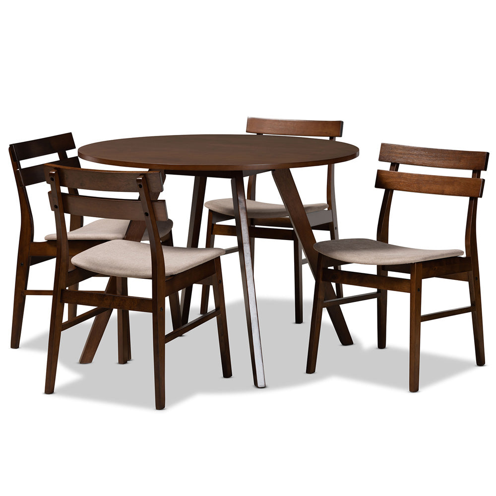 Baxton Studio - Eiko Dining Set in Light Beige/Walnut - Delvin/Hexa-Latte/Walnut-5PC Dining Set view 1