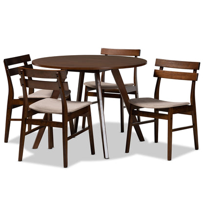 Baxton Studio - Eiko Dining Set in Light Beige/Walnut - Delvin/Hexa-Latte/Walnut-5PC Dining Set view 1