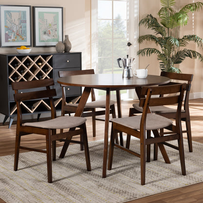 Baxton Studio - Eiko Dining Set in Light Beige/Walnut - Delvin/Hexa-Latte/Walnut-5PC Dining Set view 6