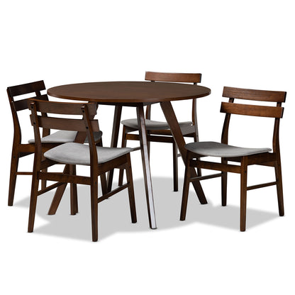 Baxton Studio - Eiko Dining Set in Light Grey/Walnut - Delvin/Hexa-Smoke/Walnut-5PC Dining Set view 1