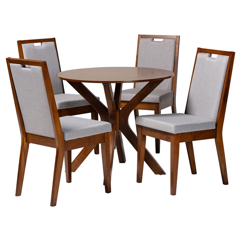 Baxton Studio - Eira Dining Set in Grey/Walnut Brown - Eira-Grey/Walnut-5PC Dining Set view 1