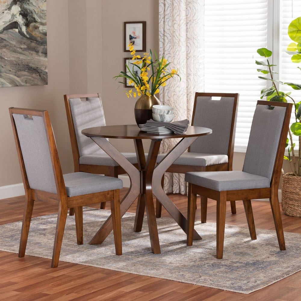 Baxton Studio - Eira Dining Set in Grey/Walnut Brown - Eira-Grey/Walnut-5PC Dining Set view 8