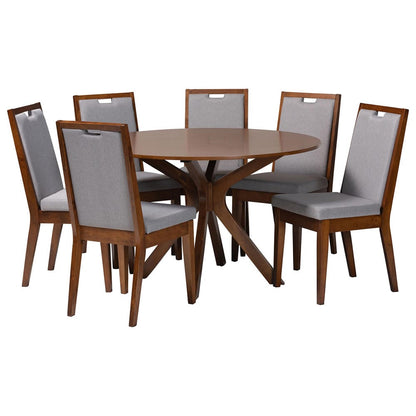 Baxton Studio - Eira Dining Set in Grey/Walnut Brown - Eira-Grey/Walnut-7PC Dining Set view 1