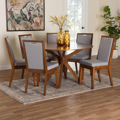 Baxton Studio - Eira Dining Set in Grey/Walnut Brown - Eira-Grey/Walnut-7PC Dining Set view 8