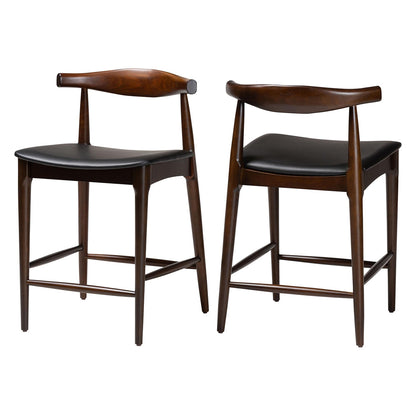 Baxton Studio - Eira Set of 2 Counter Stools in Black/Walnut Brown - Elbow-Wenge-CS view 1
