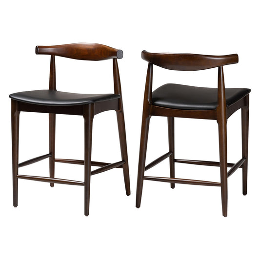 Baxton Studio - Eira Set of 2 Counter Stools in Black/Walnut Brown - Elbow-Wenge-CS view 1