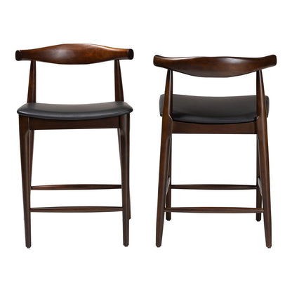 Baxton Studio - Eira Set of 2 Counter Stools in Black/Walnut Brown - Elbow-Wenge-CS view 2