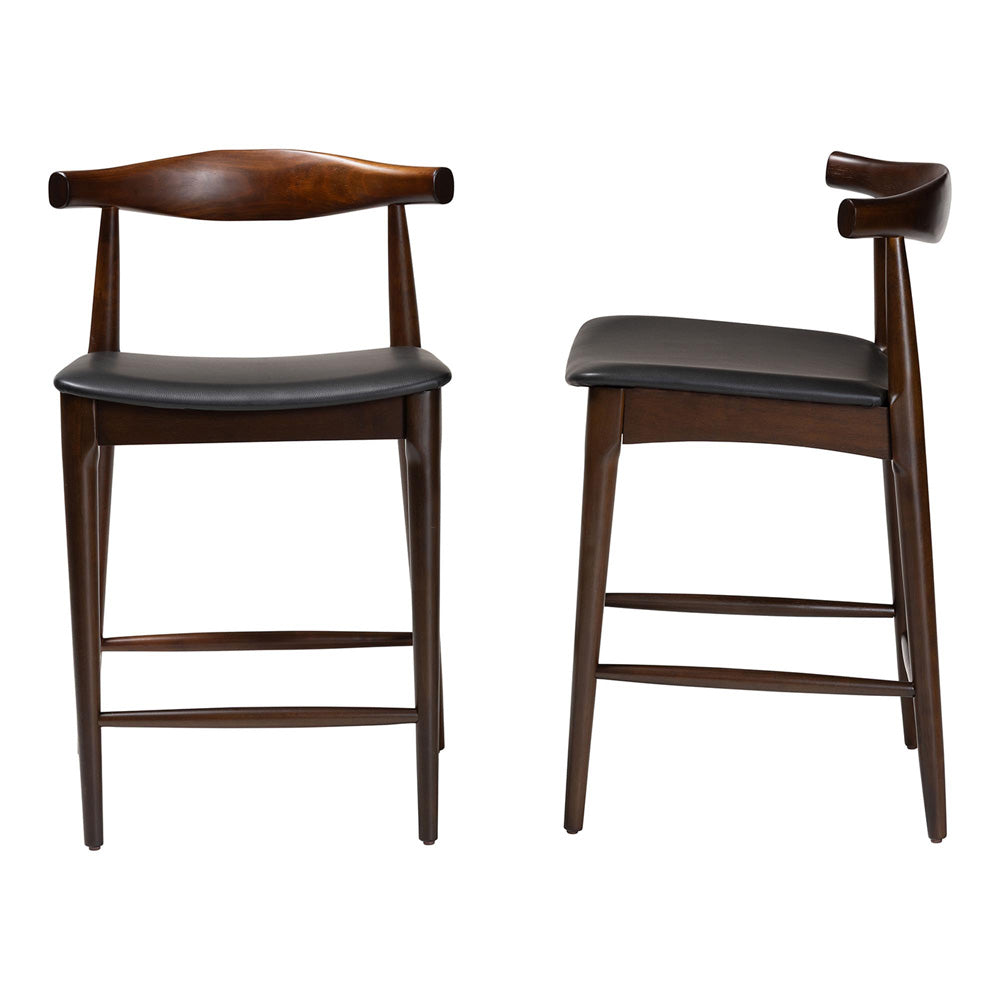 Baxton Studio - Eira Set of 2 Counter Stools in Black/Walnut Brown - Elbow-Wenge-CS view 3