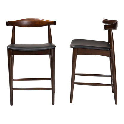 Baxton Studio - Eira Set of 2 Counter Stools in Black/Walnut Brown - Elbow-Wenge-CS view 3