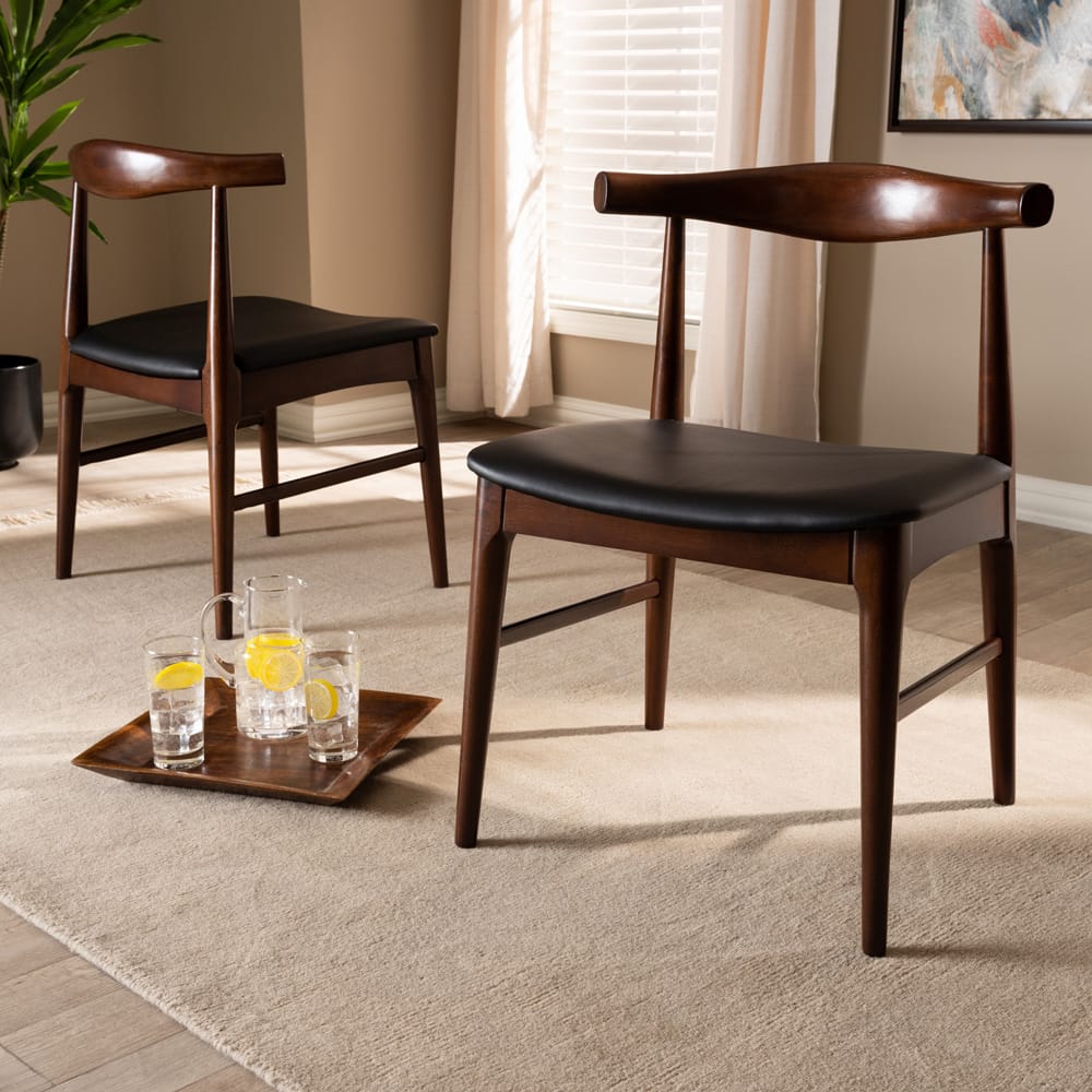 Baxton Studio - Eira Set of 2 Dining Chairs in Black/Walnut - Elbow-Black/Walnut-DC view 6