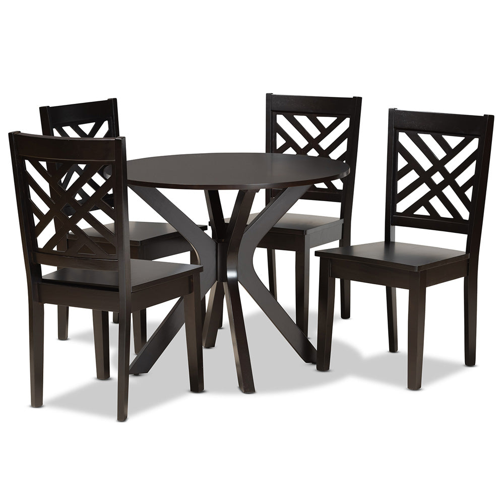 Baxton Studio - Ela Dining Set in Dark Brown - Ela-Dark Brown-5PC Dining Set view 1