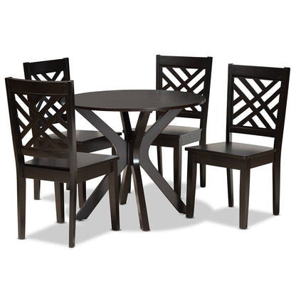 Baxton Studio - Ela Dining Set in Dark Brown - Ela-Dark Brown-5PC Dining Set view 1