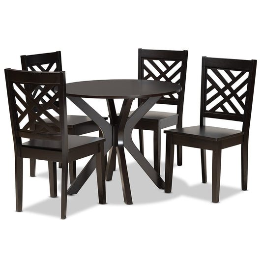 Baxton Studio - Ela Dining Set in Dark Brown - Ela-Dark Brown-5PC Dining Set view 1