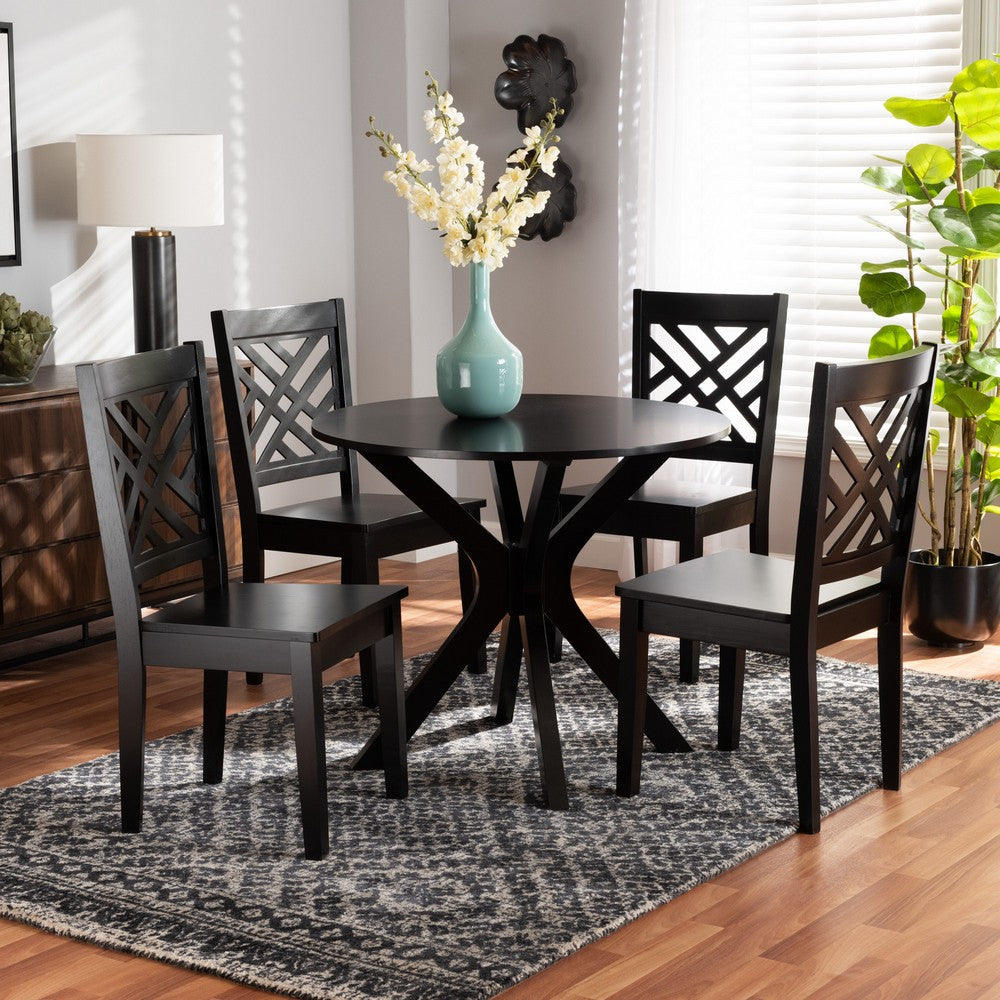 Baxton Studio - Ela Dining Set in Dark Brown - Ela-Dark Brown-5PC Dining Set view 7