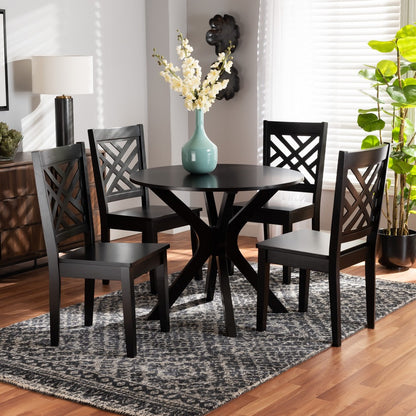 Baxton Studio - Ela Dining Set in Dark Brown - Ela-Dark Brown-5PC Dining Set view 11