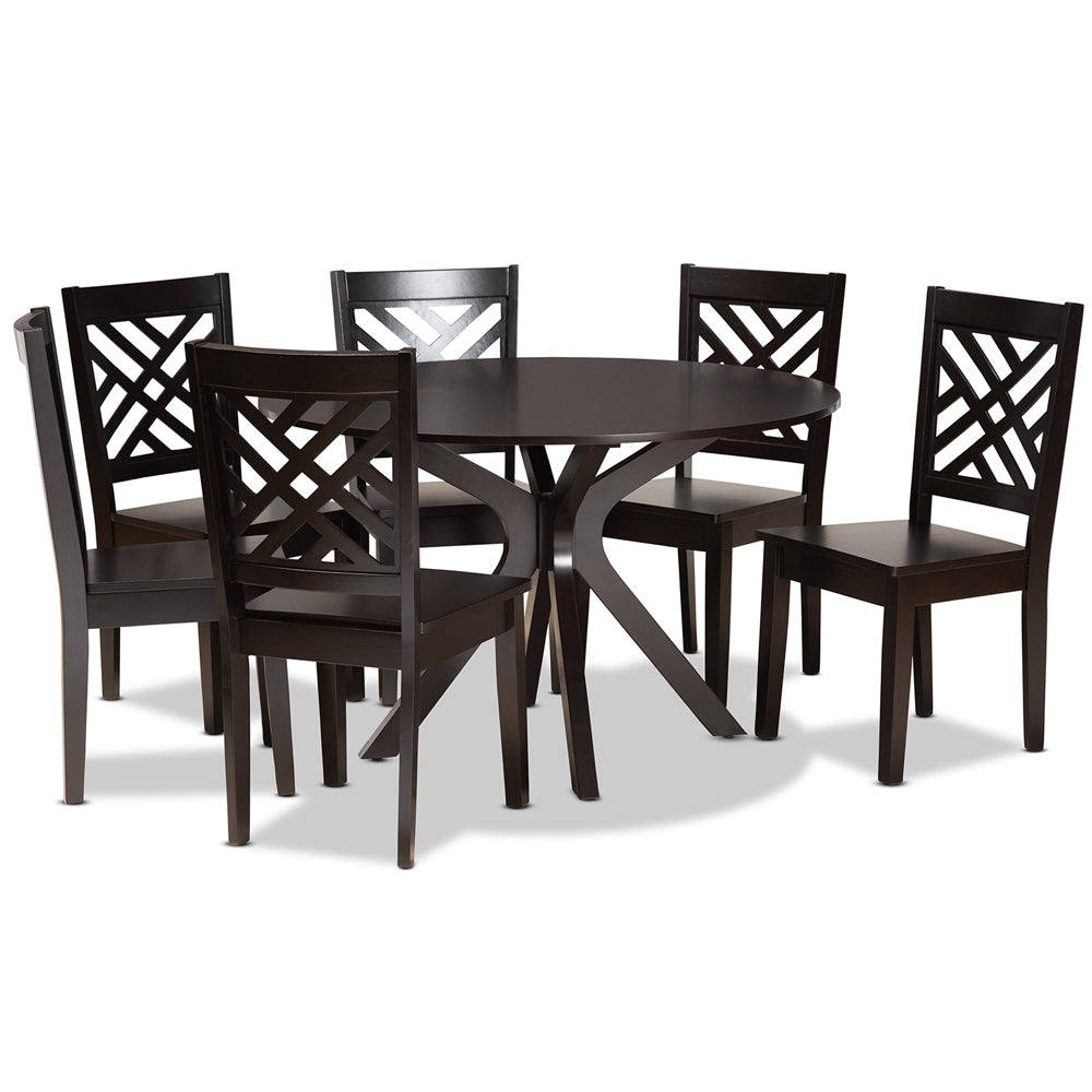 Baxton Studio - Ela Dining Set in Dark Brown - Ela-Dark Brown-7PC Dining Set view 1