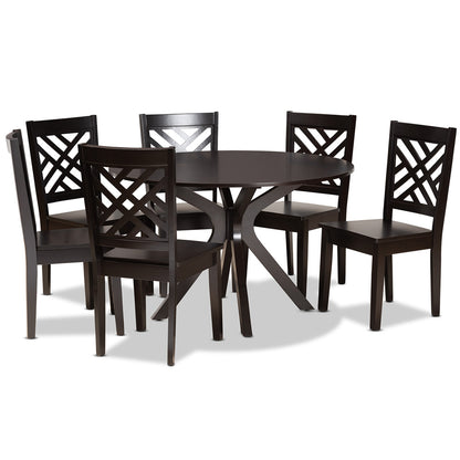 Baxton Studio - Ela Dining Set in Dark Brown - Ela-Dark Brown-7PC Dining Set view 1